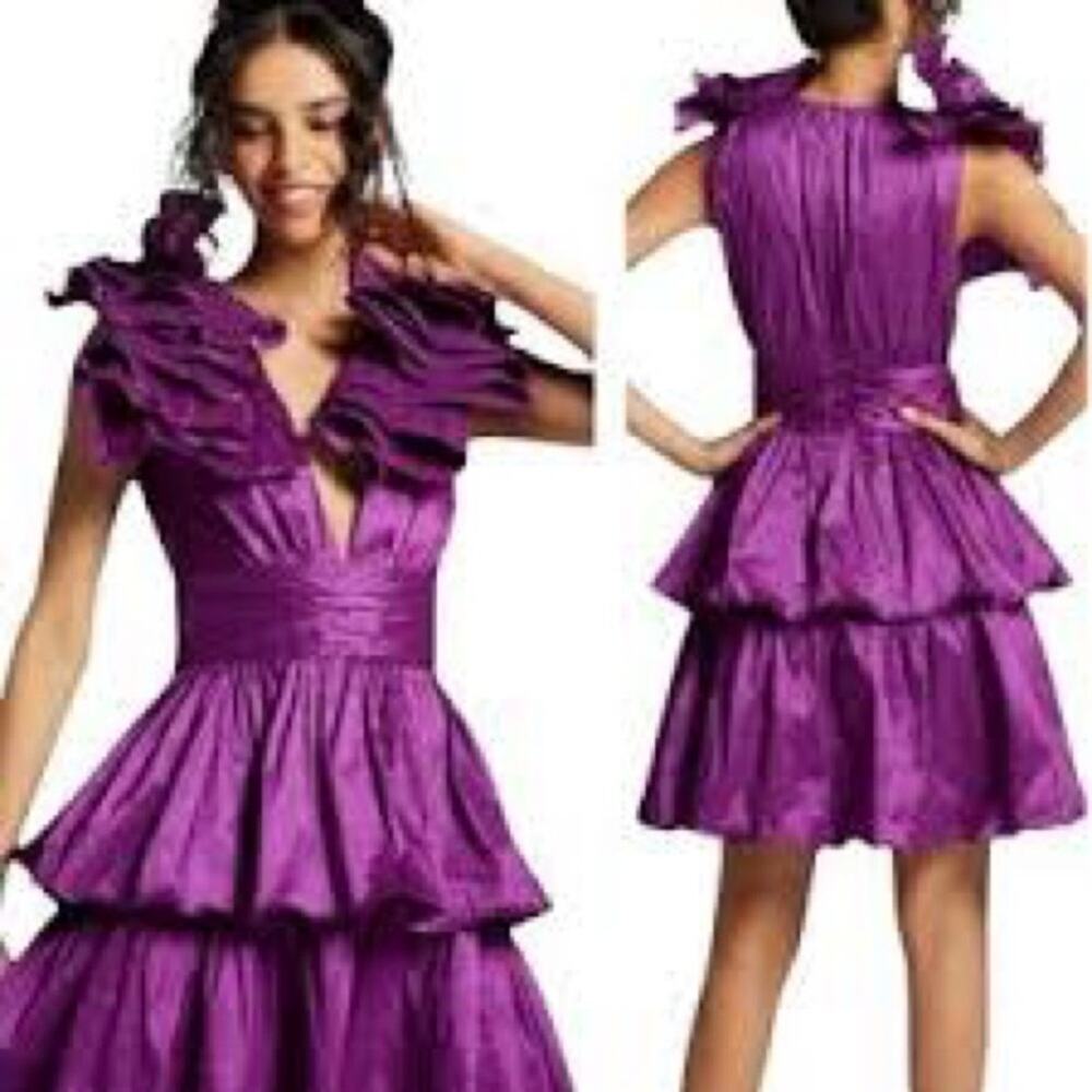 NWT Gabrielle Union Rosette Ruffle Dress in Precious Plum M